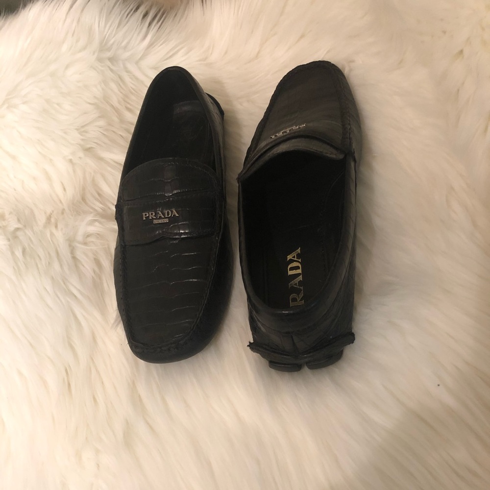 Prada Croc-Embossed Leather Driving Loafer